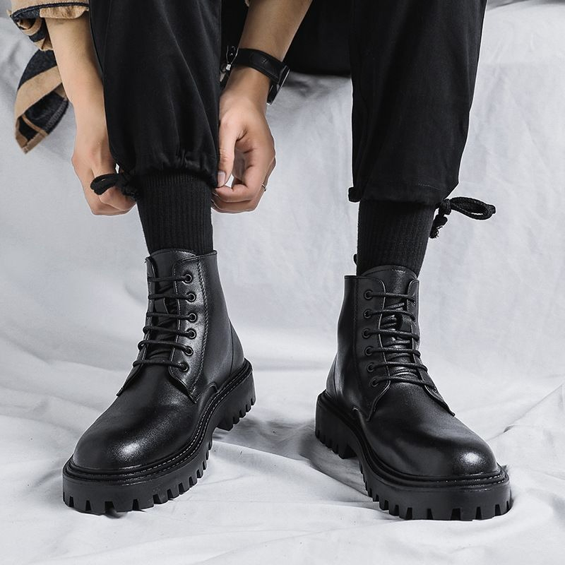Men'S Shoes Increase Height - メンズハイカットレザーブーツ ファッション ブリティッシュスタイル レトロ 厚底 身長アップ
