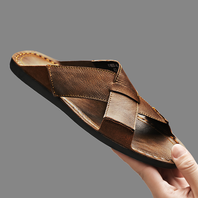 Men'S Shoes Hey Dude - ファッション本革メンズスリッパ夏の男のサンダル屋外ビーチシューズ高品質カジュアルシューズ快適なビーチサンダル