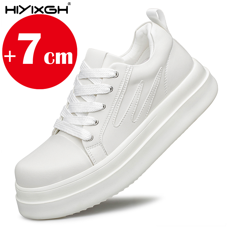 Men'S Shoes Increase Height - 目に見えない身長増加靴男性用 7 センチメートルリフト本革カジュアルスニーカー快適な厚い底屋外ウォーキングシューズ