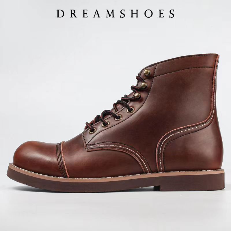 Men'S Shoes Hey Dude - 2026 新しい日本のヴィンテージデザイナー手作りツーリングメンズカジュアルシューズ牛革ラウンドトゥアンクルブーツオートバイブーツ冬
