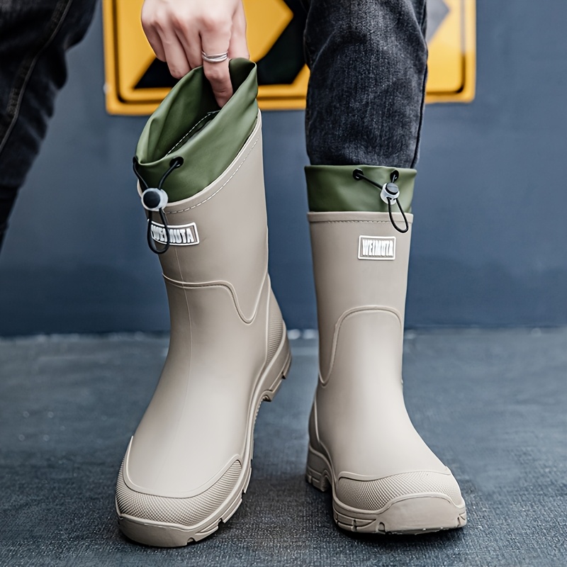 Men'S Shoes Water Resistant - メンズ防水レインブーツ、ミッドカーフ、スリッポン、厚底、滑り止め、アウトドア、ガーデニング、作業靴、耐久性、プラスサイズ、ハイキングブーツ