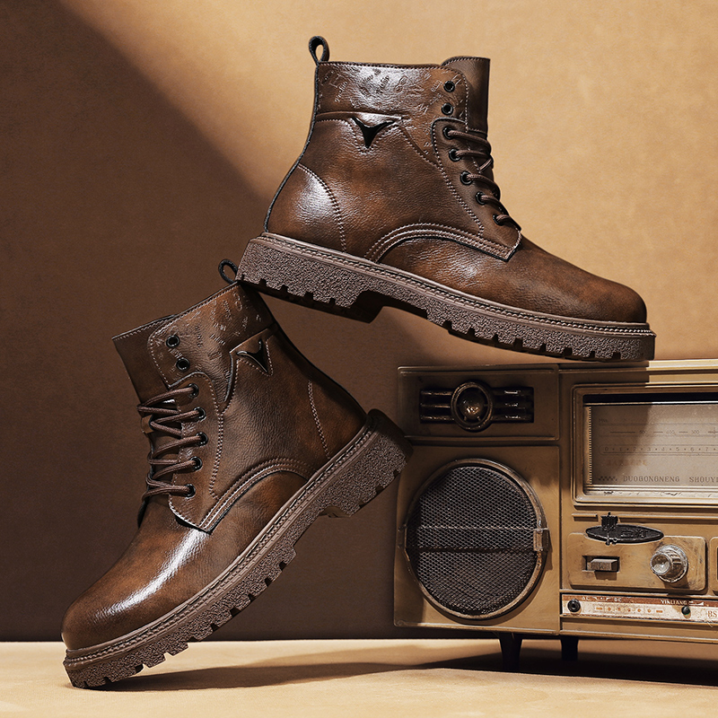 6cm身長アップ効果のあるメンズブーツ、レザー製、アウトドア - Men'S Shoes Increase Height のレビューと価格