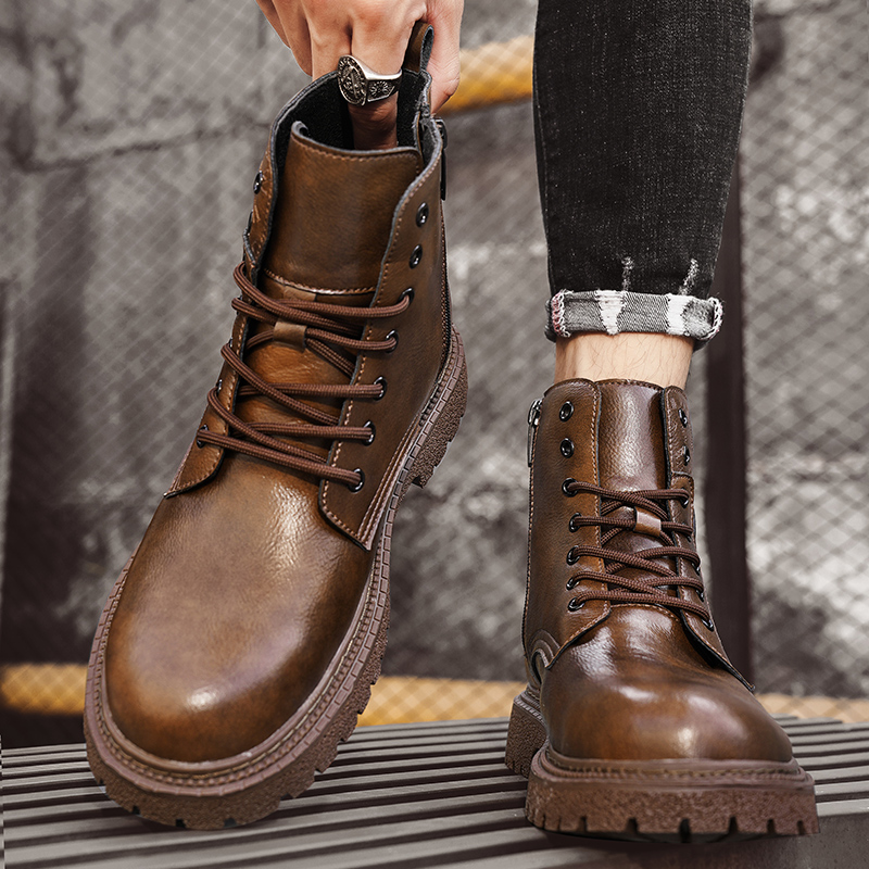 6cm身長アップ効果のあるメンズブーツ、レザー製、アウトドア - Men'S Shoes Increase Height のレビューと価格