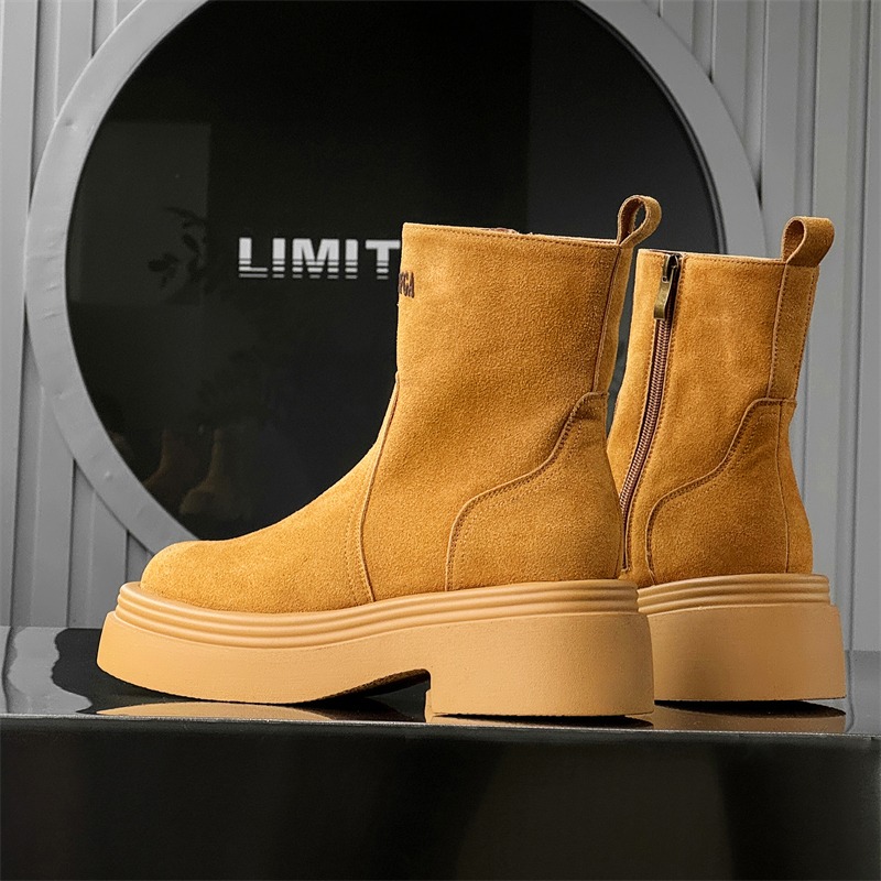 冬ヨーロッパアメリカレトロ厚底サイドジッパー身長アップハイエ - Men'S Shoes Increase Height のレビューと価格
