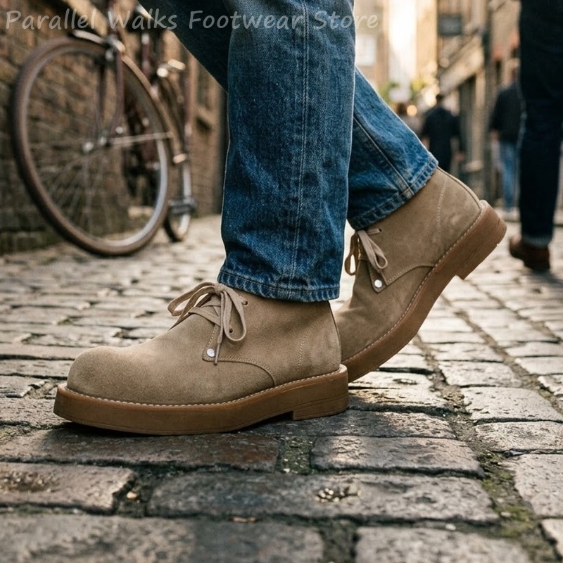クラシックなメンズスエードデザートブーツ、チャンキーラウンド - Men'S Shoes Smart のレビューと価格