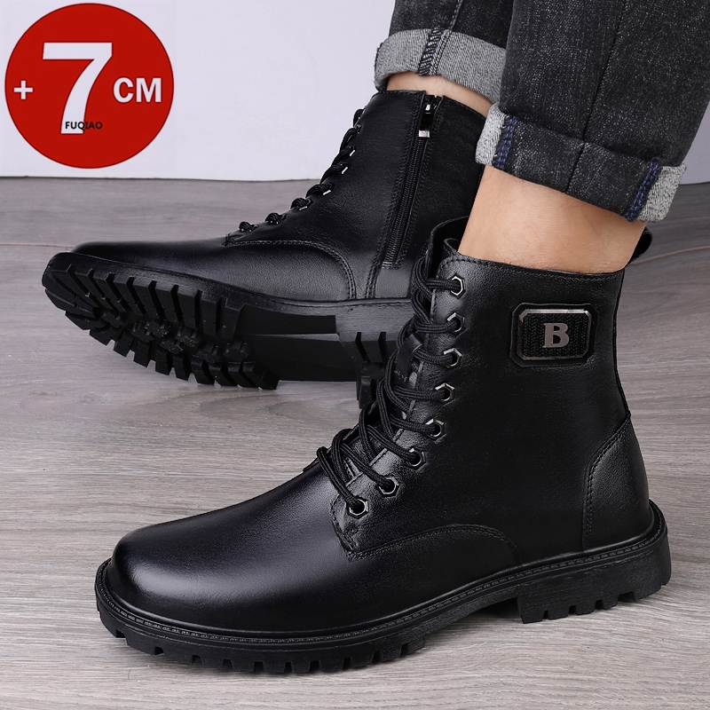 メンズ6cm身長アップレザーブーツ 冬用フリース裏地付き暖か - Men'S Shoes With Height Increase のレビューと価格
